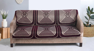 Nendle Velvet Fabric Sofa Cover Set of 5 Seater (Wine, 6 Pieces)